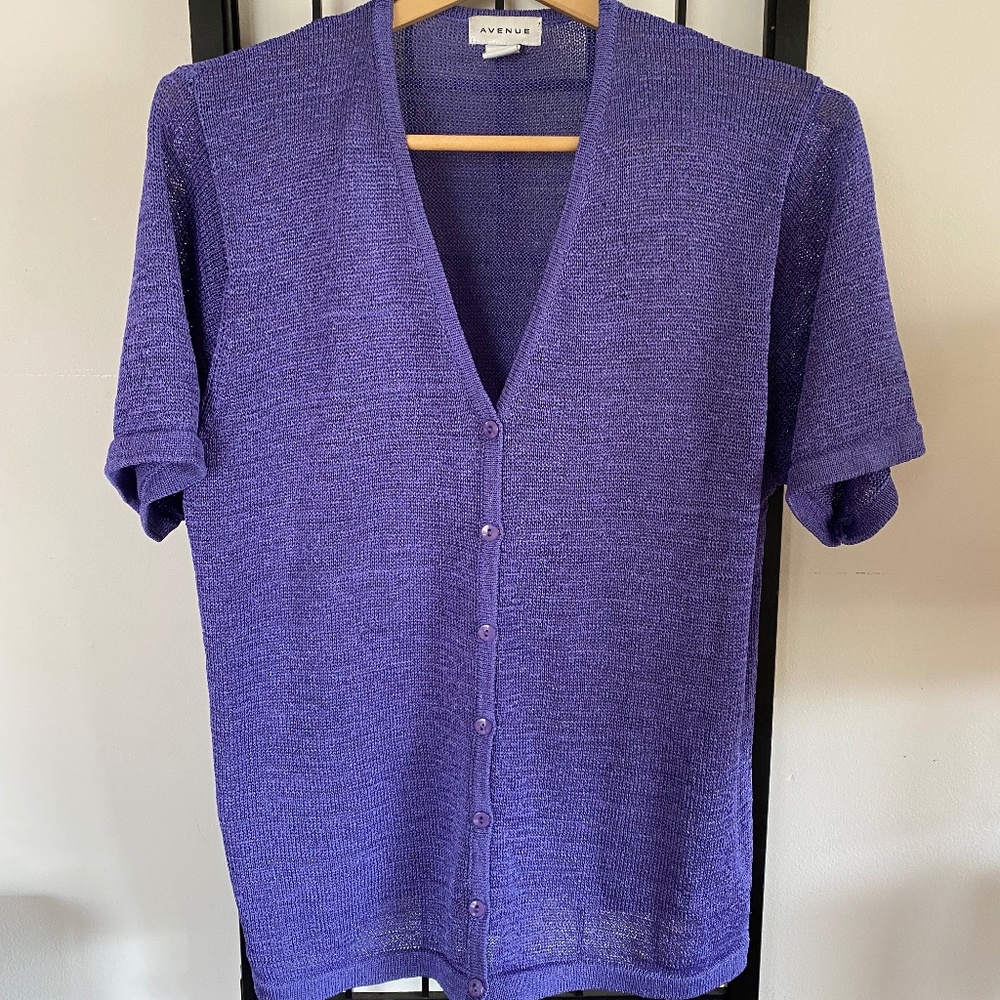 Womans Mesh Knit Royal Purple Short Sleeve Sweater by Avenue